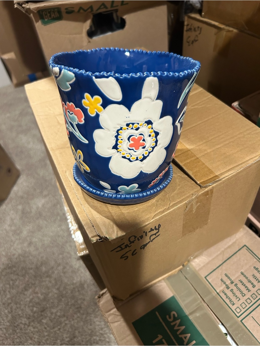 The Pioneer Woman Blue Floral Ceramic Planter